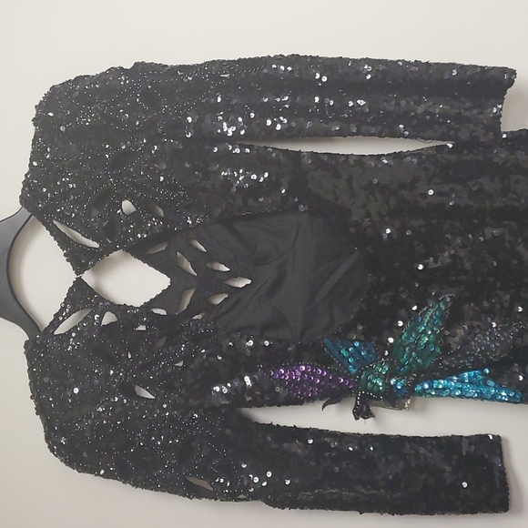 Alyce Designs Vintage Dress Formal Beaded Sequins Black Multicolor opened back 6 - Picture 10 of 12